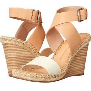 Dolce Vita Tan and White Espadrille Wedge Sandals